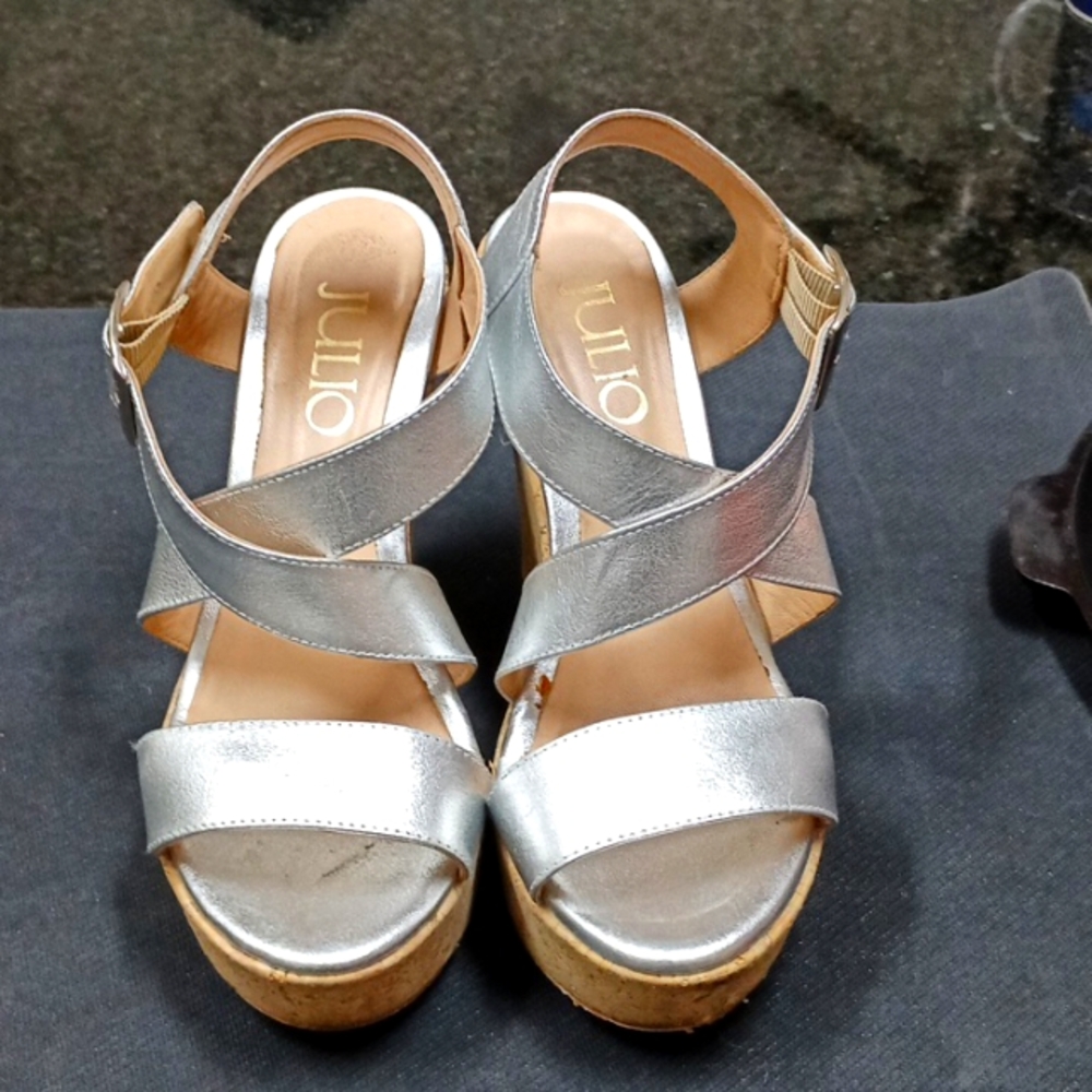 Silver leather cork wedge UK size 4